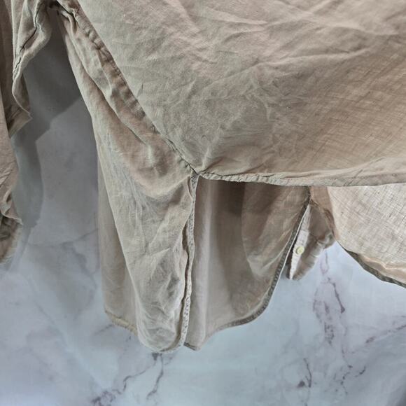 Anthropologie Shirt Womens 3X Beige Brown Button Up Linen Maeve Long Bennet - Picture 9 of 12